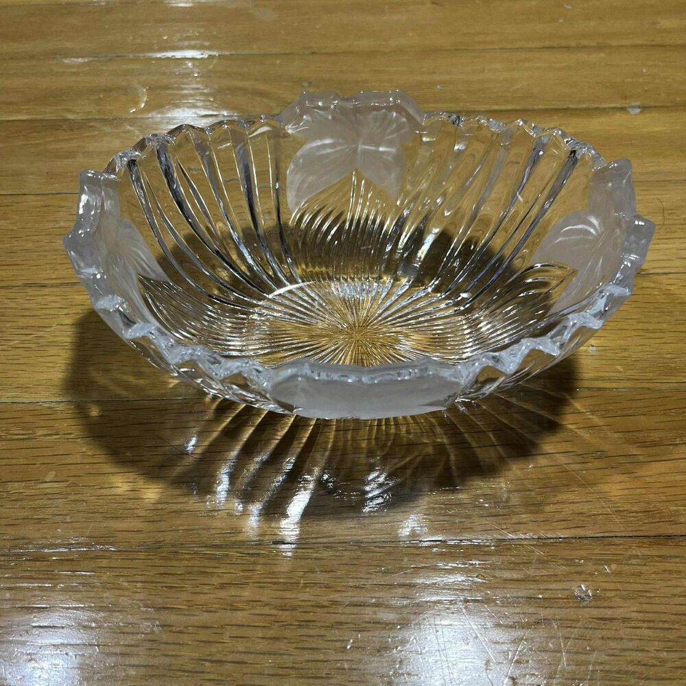 Vintage Mikasa oval shaped clear crystal glass candy bowl with satin bows 5"x7"